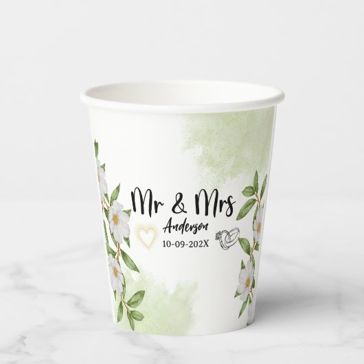 Weiße und grüne Wasserfarbe Pappbecher (Rückseite)