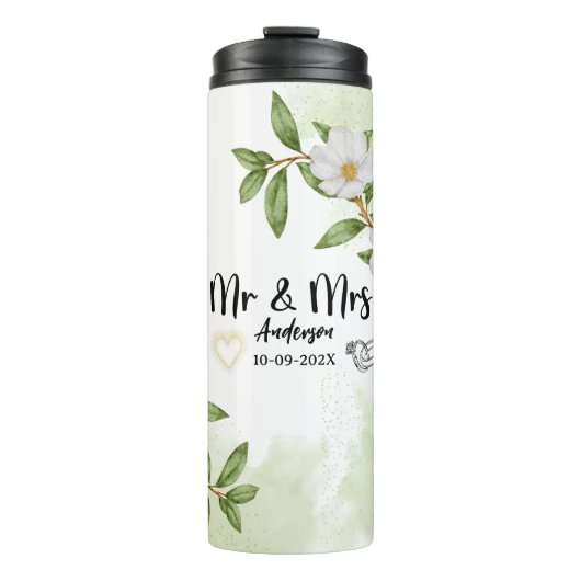 Weiße und grüne Wasserfarbe Thermosbecher (Vorderseite)