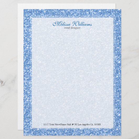 Weiße und hellblaue Glitzer Textur Briefbogen (Vorne/Hinten)