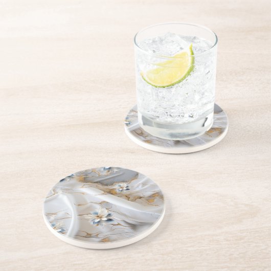 Weiße und hellblaue seidene Blume im Silk-Look Getränkeuntersetzer (Seite)