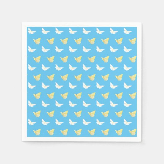 Weiße und hellgelbe Schmetterlinge fliegen blau Serviette (Vorderseite)