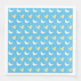 Weiße und hellgelbe Schmetterlinge fliegen blau Serviette
