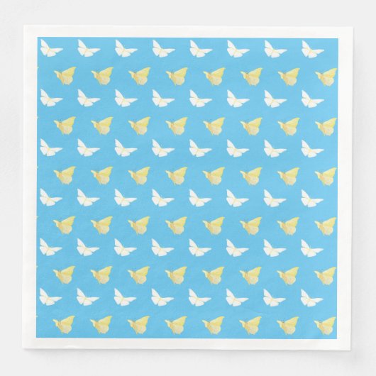 Weiße und hellgelbe Schmetterlinge fliegen blau Serviette (Vorderseite)