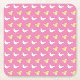 Weiße und hellgelbe Schmetterlinge fliegen pink Rechteckiger Pappuntersetzer
