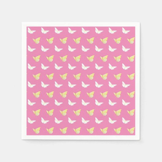 Weiße und hellgelbe Schmetterlinge fliegen pink Serviette (Vorderseite)