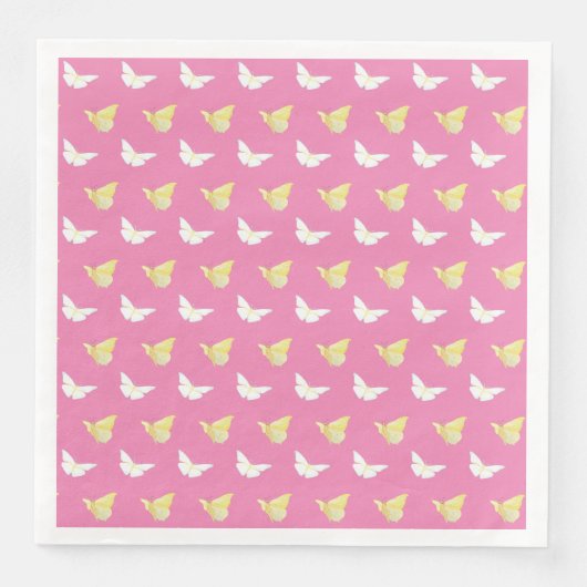 Weiße und hellgelbe Schmetterlinge fliegen pink Serviette (Vorderseite)