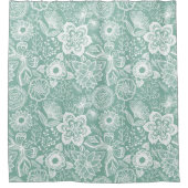 Weiße und hellgrüne Retro-Blume Duschvorhang (Vorderseite)