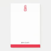 Weiße und hellrote Ananas und Grenzen, Name Post-it Klebezettel (Vorderseite)