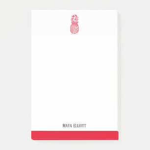 Weiße und hellrote Ananas und Grenzen, Name Post-it Klebezettel