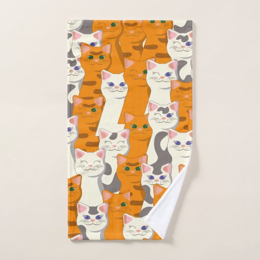 Weiße und Ingwer Katzen Muster grüne Augen blaue A Badhandtuch Set (Handtuch)