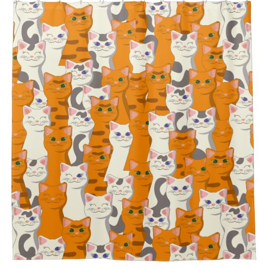 Weiße und Ingwer Katzen Muster grüne Augen blaue A Duschvorhang (Vorderseite)