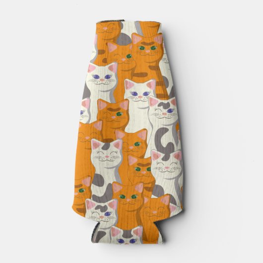 Weiße und Ingwer Katzen Muster grüne Augen blaue A Flaschenkühler (Vorderseite)