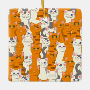 Weiße und Ingwer Katzen Muster grüne Augen blaue A Keramikornament