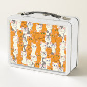 Weiße und Ingwer Katzen Muster grüne Augen blaue A Metall Brotdose (Rückseite)