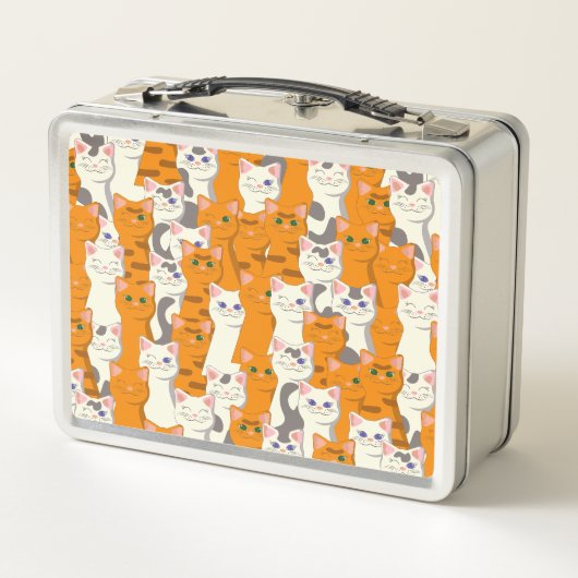 Weiße und Ingwer Katzen Muster grüne Augen blaue A Metall Brotdose (Rückseite)