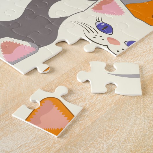 Weiße und Ingwer Katzen Muster grüne Augen blaue A Puzzle (Seite)