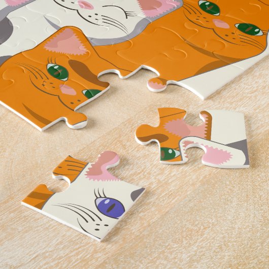 Weiße und Ingwer Katzen Muster grüne Augen blaue A Puzzle (Seite)