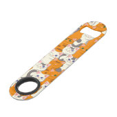 Weiße und Ingwer Katzen Muster grüne Augen blaue A Speed Flaschenöffner (Vorderseite Schrägansicht)