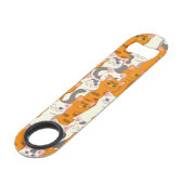 Weiße und Ingwer Katzen Muster grüne Augen blaue A Speed Flaschenöffner (Rückseite Schrägansicht)