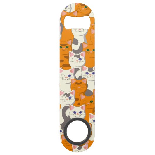 Weiße und Ingwer Katzen Muster grüne Augen blaue A Speed Flaschenöffner (Vorderseite)