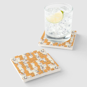 Weiße und Ingwer Katzen Muster grüne Augen blaue A Steinuntersetzer