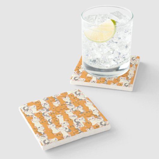 Weiße und Ingwer Katzen Muster grüne Augen blaue A Steinuntersetzer (Seitenansicht)