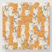 Weiße und Ingwer Katzen Muster grüne Augen blaue A Steinuntersetzer (Vorderseite)