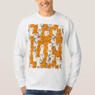 Weiße und Ingwer Katzen Muster grüne Augen blaue A T-Shirt