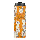 Weiße und Ingwer Katzen Muster grüne Augen blaue A Thermosbecher (Vorderseite)