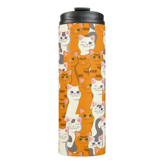 Weiße und Ingwer Katzen Muster grüne Augen blaue A Thermosbecher (Vorderseite)