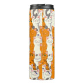 Weiße und Ingwer Katzen Muster grüne Augen blaue A Thermosbecher (Rückseite)