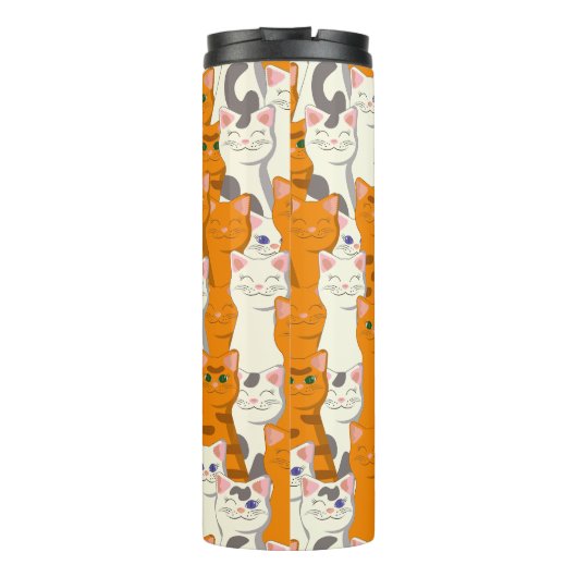 Weiße und Ingwer Katzen Muster grüne Augen blaue A Thermosbecher (Rückseite)