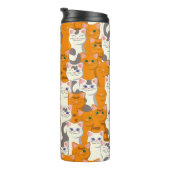 Weiße und Ingwer Katzen Muster grüne Augen blaue A Thermosbecher (Nach rechts gedreht)