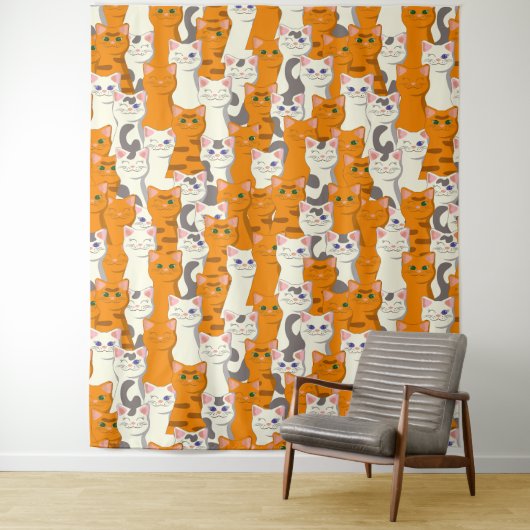 Weiße und Ingwer Katzen Muster grüne Augen blaue A Wandteppich (Beispiel)