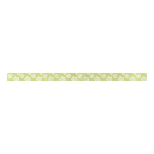 Weiße und kartreuse Peonies Pattern Ribbon Satinband (Vorderseite)