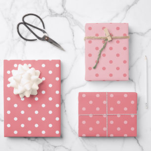 Weiße und korallenrote Pastellmischung mit Punkten Geschenkpapier Set