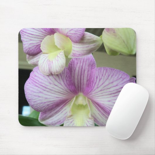 Weiße und leichte lila Orchideen auf einem Mousepa Mousepad (Mit Mouse)