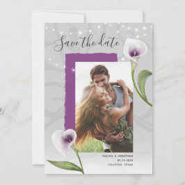 Weiße und Lila Calla Lily Wedding Save the Date Ankündigung