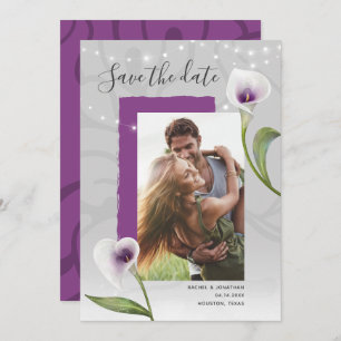 Weiße und Lila Calla Lily Wedding Save the Date Ankündigung