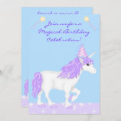 Weiße und Lila Einhornmädchen Einladung zum Geburt (Vorne/Hinten)