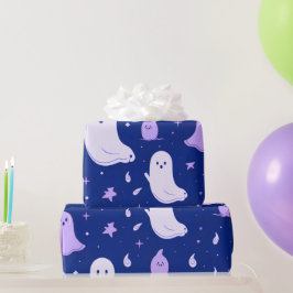 Weiße und Lila Geister Sterne Blauer Halloween Geschenkpapier