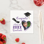 Weiße und Lila Klasse 2025 Foto Abschluss Serviette (Beispiel)