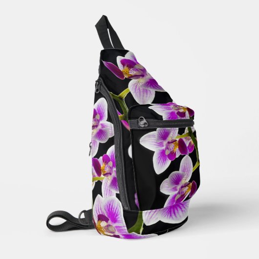 Weiße und lila Orchidee Crossbody Bag (Linke Seite)