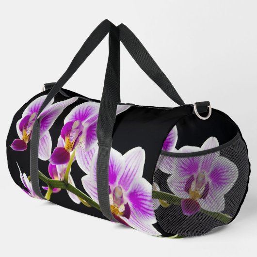Weiße und lila Orchidee Duffle Bag (Rechte Ecke)