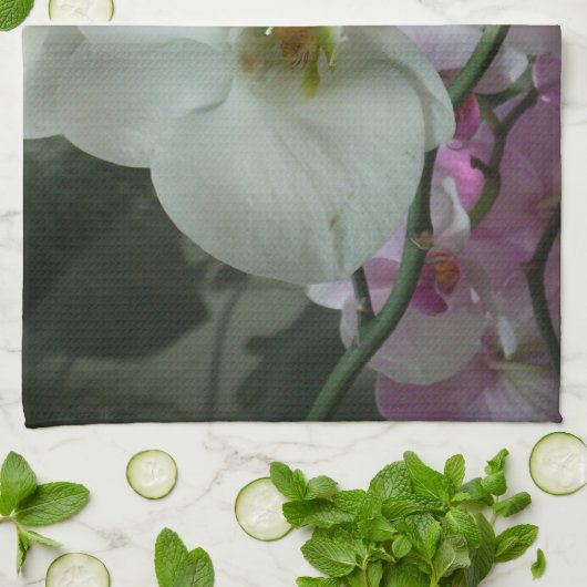 Weiße und Lila Orchideen Geschirrtuch (Gefaltet)