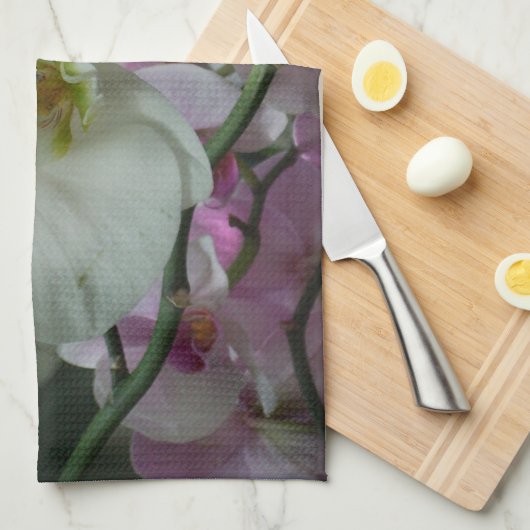 Weiße und Lila Orchideen Geschirrtuch (Viertel Falte)