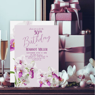 Weiße und Lila Orchideen Malerei 30. Geburtstag Einladung
