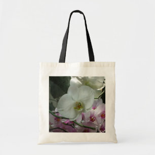 Weiße und Lila Orchideen Tragetasche