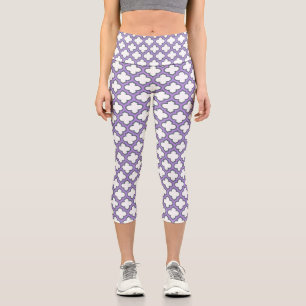 Weiße und Lila Trellis, Gitter, Quatrefolie Capri Leggings
