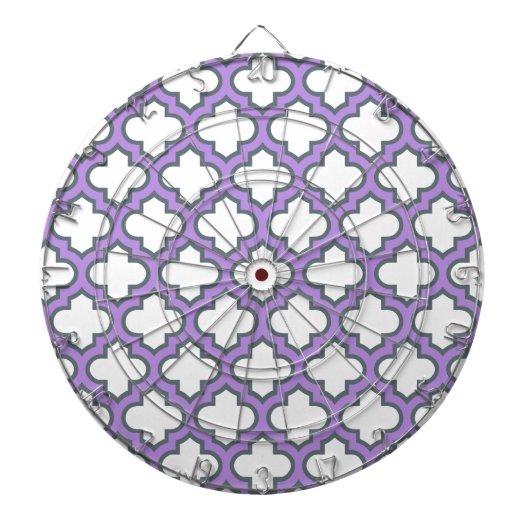 Weiße und Lila Trellis, Gitter, Quatrefolie Dartscheibe (vorne)